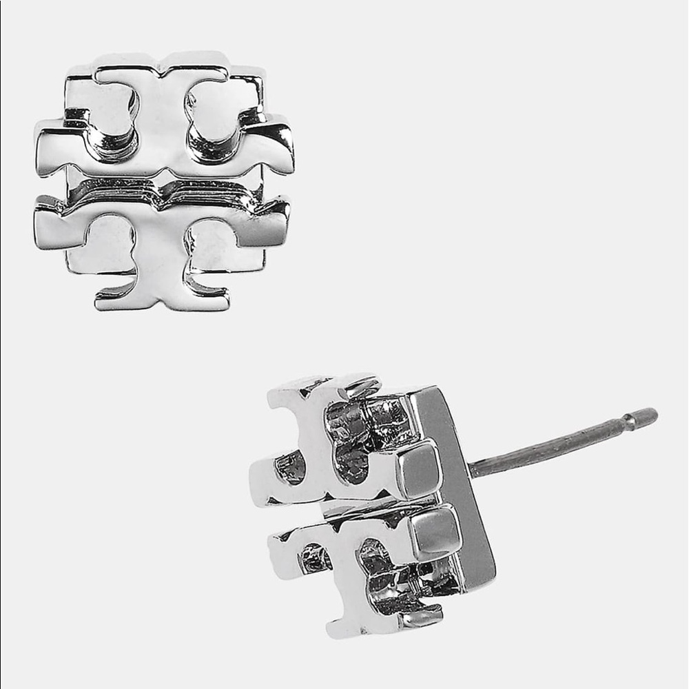 Tory Burch Small Logo Stud Earrings in Silver